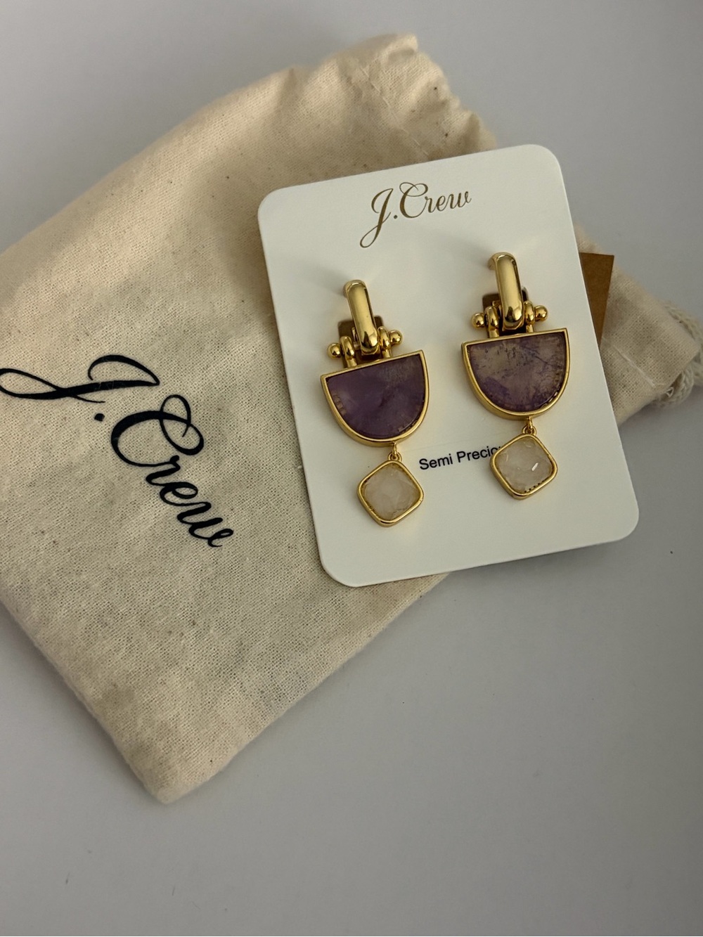 J. Crew Gold-Tone Purple & White Drop Semi-Precious Earrings